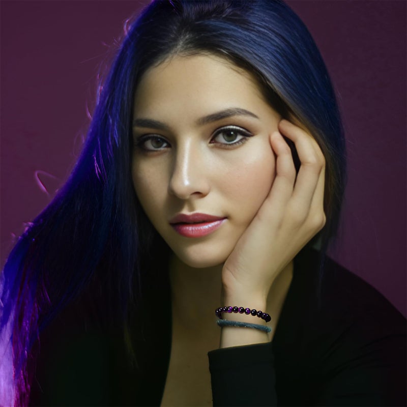 MILAKOO 8mm Natural Stone Bracelet Yoga Semi-Precious Beads Tiger Eye Bracelet Purple Color - Image 3